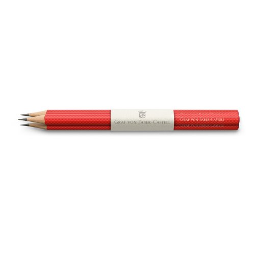 Drei banderolierte Guilloche Bleistifte, India Red von Graf von Faber-Castell