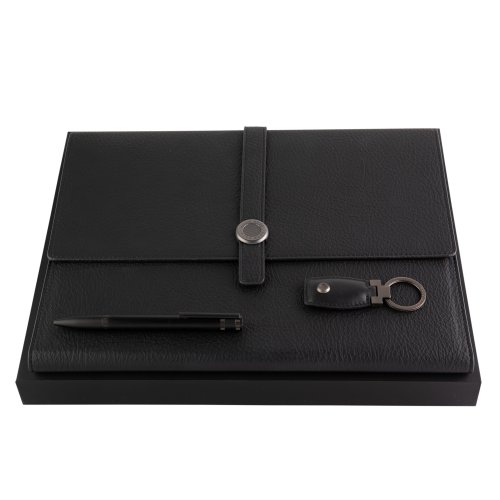 Kugelschreiber Explore Brushed Black, A4 Schreibmappe Executive Black & Schlüsselring Set von Hugo Boss