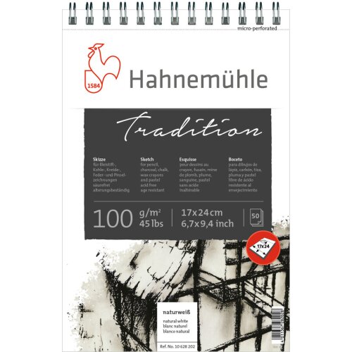 Hahnemühle Skizzenblock Tradition spiralisiert 100g/m², 50 Blatt - 24 x 34 cm