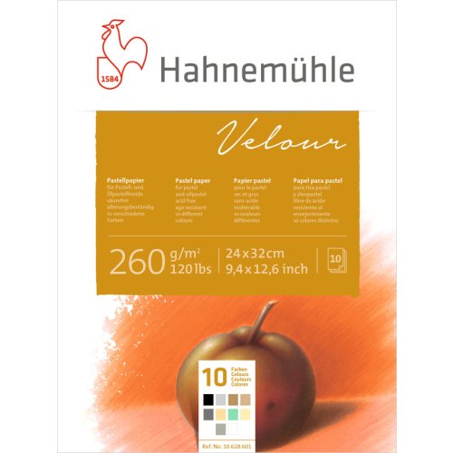 Hahnemühle Velour Pastellblock 260g/m², 10 Blatt, 10 Farben, verschiedene Größen