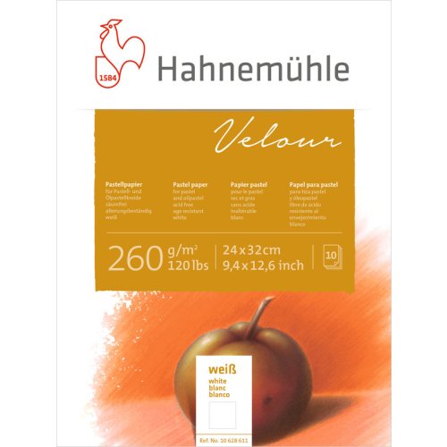 Hahnemühle Velour Pastellblock weiß 260g/m², 10 Blatt, verschiedene Größen