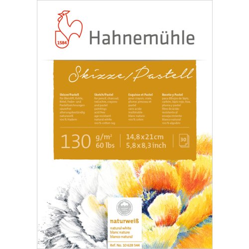 Hahnemühle Skizze/Pastell Block 130g/m², 100% Hadern, 30 Blatt, verschiedene Größen