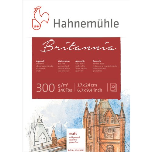 Hahnemühle Aquarellblock Britannia matt 300g/m², 12 Blatt, 17 x 24 cm