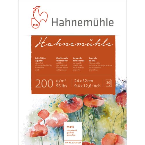 Hahnemühle Echt-Bütten Aquarellblock 200g/m², matt, 20 Blatt, 24 x 32 cm