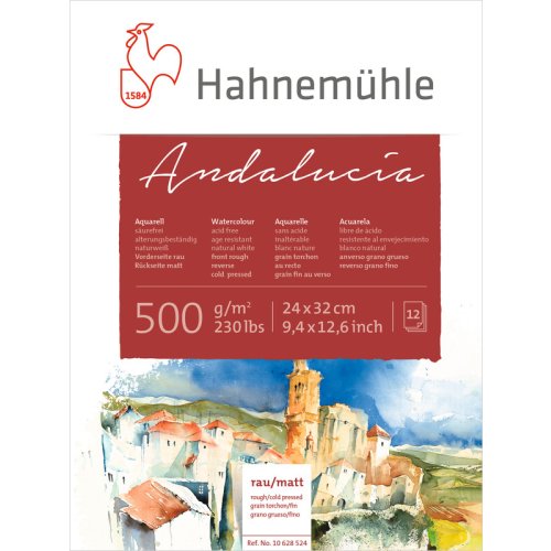 Hahnemühle Aquarellblock Andalucia rau/matt 500g/m², 12 Blatt, verschiedene Größen