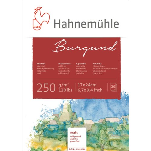 Hahnemühle Aquarellblock Burgund matt 250g/m², 20 Blatt, 17 x 24 cm