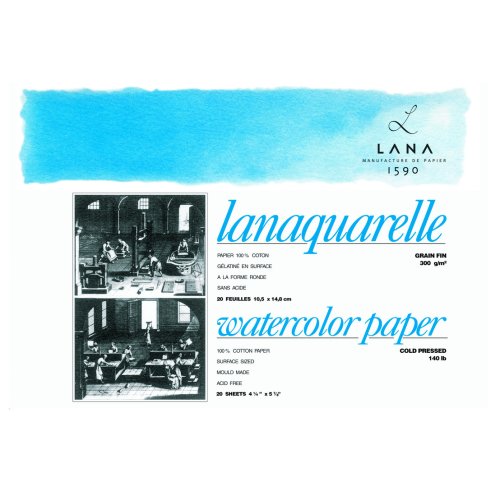 Hahnemühle Lanaquarelle Aquarellblock matt 100% Hadern, 300g/m², 20 Blatt, verschiedene Größen