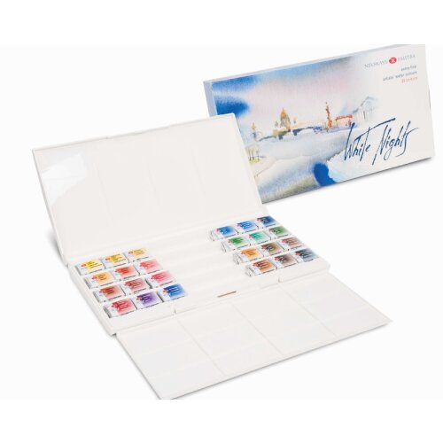 WHITE NIGHTS™ Aquarellkasten 24 Farben – Künstler Aquarell Set