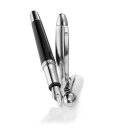 Füllfederhalter Waldmann Pocket, Linien-Design Silber/Lack schwarz, Stahlfeder: M