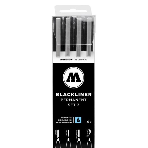 MOLOTOW Blackliner Set 3 - Multiliner Chisel, Round, Calligraphy, Brush S