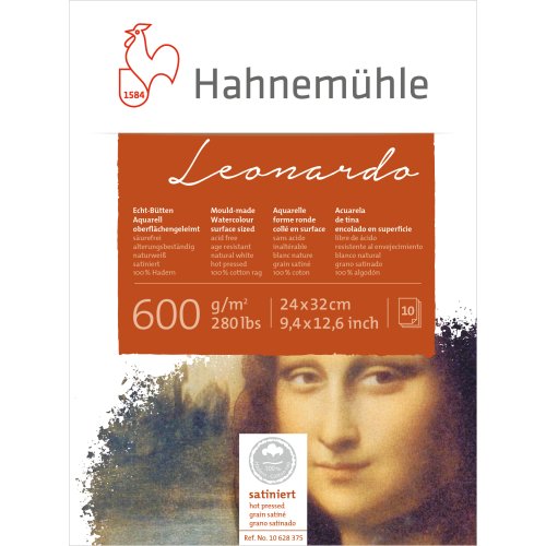 Hahnemühle Echt-Bütten Aquarellblock Leonardo satiniert, 600g/m², 10 Blatt, 24x 32 cm
