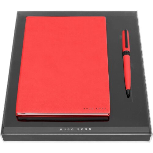 Hugo Boss Schreib-Set Red (Kugelschreiber & Notizblock A5) | Geschenkbox