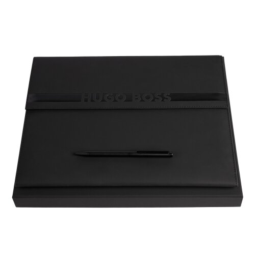 HUGO BOSS Set Cloud Matte Black, Kugelschreiber & A4 Schreibmappe