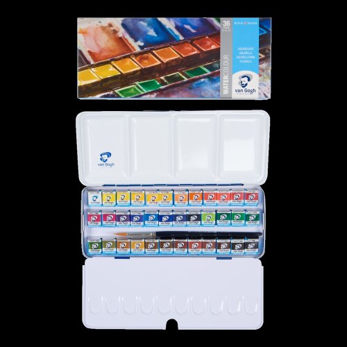 Van Gogh Aquarell-Set im Metallkasten mit 36 Farben in halbe Näpfchen + 1 Pinsel