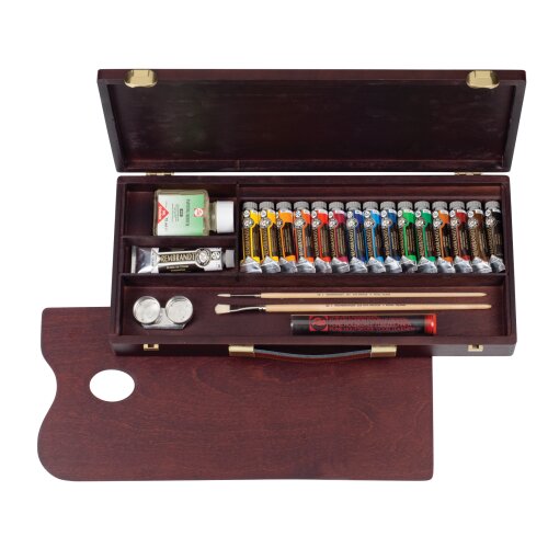 Rembrandt Ölfarben-Set im Holzkasten Traditional | 15 x 15 ml + 1 x 40 ml + Zubehör