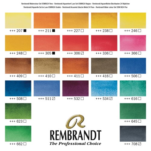 Rembrandt Aquarellfarben-Set im Metalletui | 24 Näpfchen + Pinsel