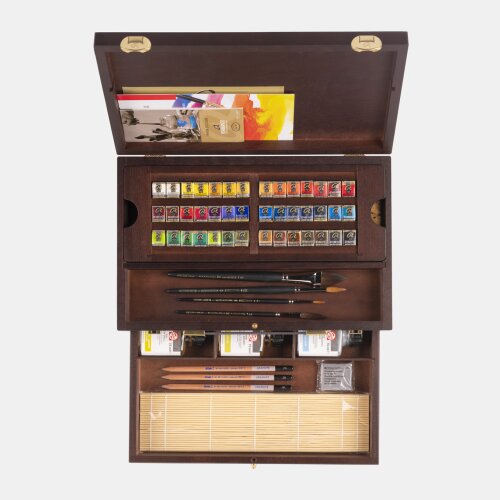 Rembrandt Aquarellfarben-Set im Holzkasten Master 42 Näpfchen + Zubehör