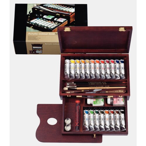 Rembrandt Acrylfarben-Set im Holzkasten Master | 20 x 40 ml + Zubehör