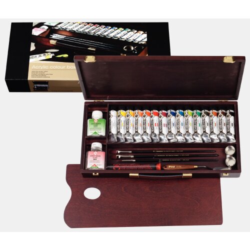 Rembrandt Acrylfarben-Set im Holzkasten Professional | 15 x 40 ml + Zubehör