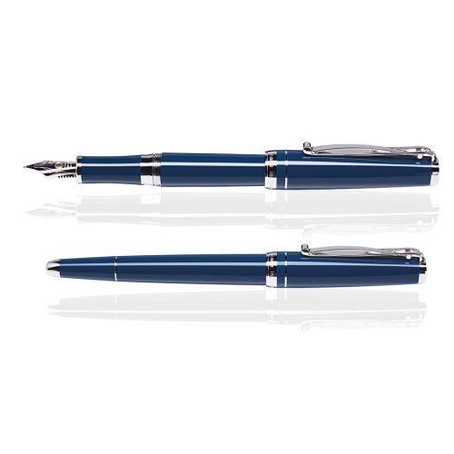 CLEO Skribent Platinum Füllfederhalter Blau, 18 K Goldfeder