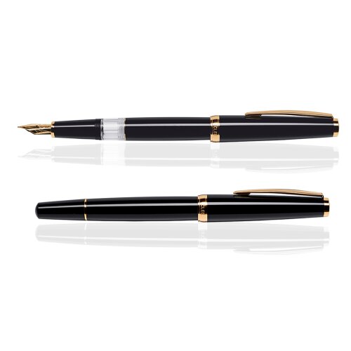 CLEO Classic Gold Kolbenfüllhalter Schwarz, 14 K Feder