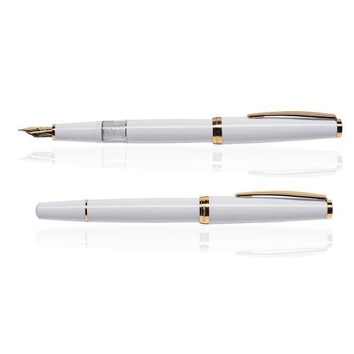 CLEO Classic Gold Kolbenfüllhalter Weiß, 14 K Feder Bicolor