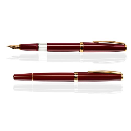 CLEO Classic Gold Kolbenfüllhalter Bordeaux, 14 K Feder Bicolor