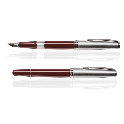CLEO Classic Metall Kolbenfüllhalter Bordeaux, Edelharz