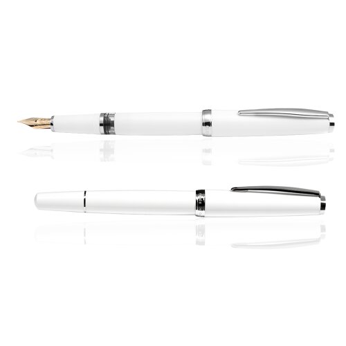 CLEO Classic Palladium Kolbenfüllhalter Weiß, 14k Goldfeder