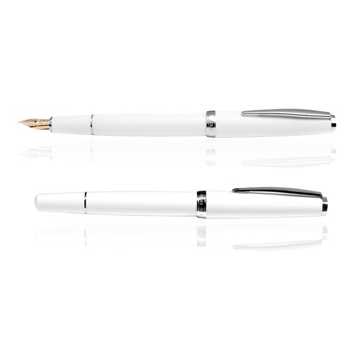CLEO Classic Palladium Füllfederhalter Weiß, 14k Goldfeder