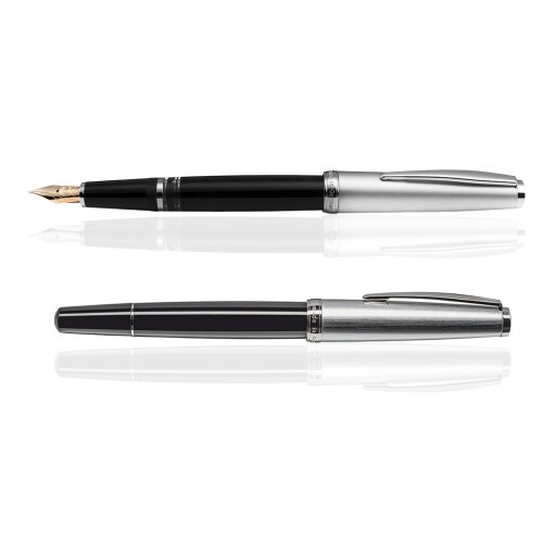 CLEO Classic Metall Kolbenfüllhalter Schwarz, 14k Goldfeder