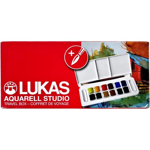 LUKAS AQUARELL STUDIO Aquarellfarben Set - 12 x 1/2-näpfchen in Travelbox