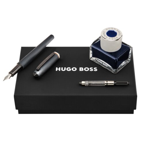Hugo Boss Füllfederhalter Contour Iconic Set – inkl. Tintenflakon Blau 30ml & Konverter