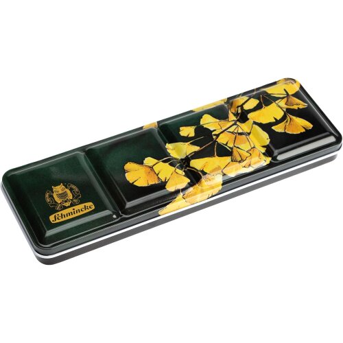 Schmincke Horadam Aquarell Metallkasten "Ginkgo"20 x1/2 Näpfchen 12xStandard+8 supergranulierende Farben Limited