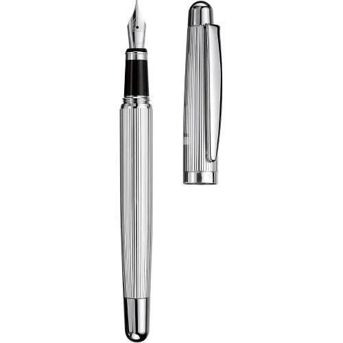 Otto Hutt Füllfederhalter Design 02, 925er Sterling Silber, Streifen Feder M