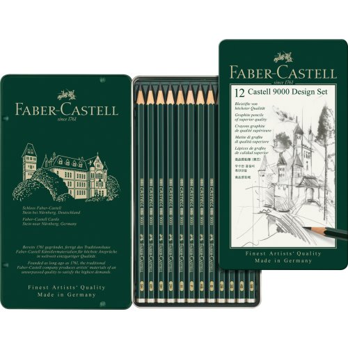 Faber-Castell 12er Bleistift-Set, Design-Set, Castell 9000 im Metalletui