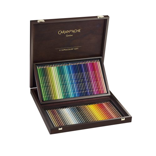 Caran d‘Ache Supracolor Soft Aquarellfarbstifte - 80 Farben im Holzkoffer