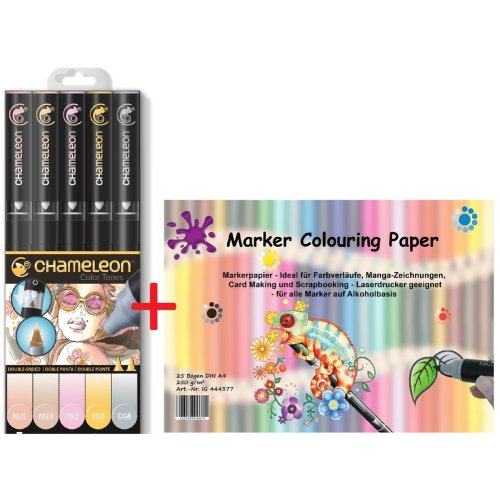 -Aktion- Chameleon Pens 5er Set - Pastelltöne + Markerpapier