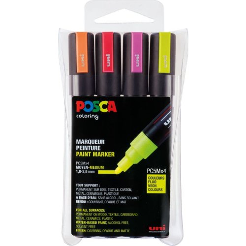 Posca Marker-Set PC-5M mittelfeine Rundspitze - 4er Etui Neonfarben
