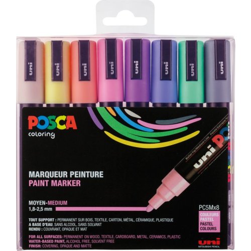 Posca Marker-Set PC-5M mittelfeine Rundspitze - 8er Etui Pastellfarben