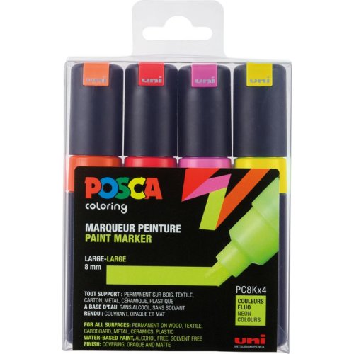 Posca Marker-Set PC-8M breite Keilspitze - 4er Etui Neonfarben